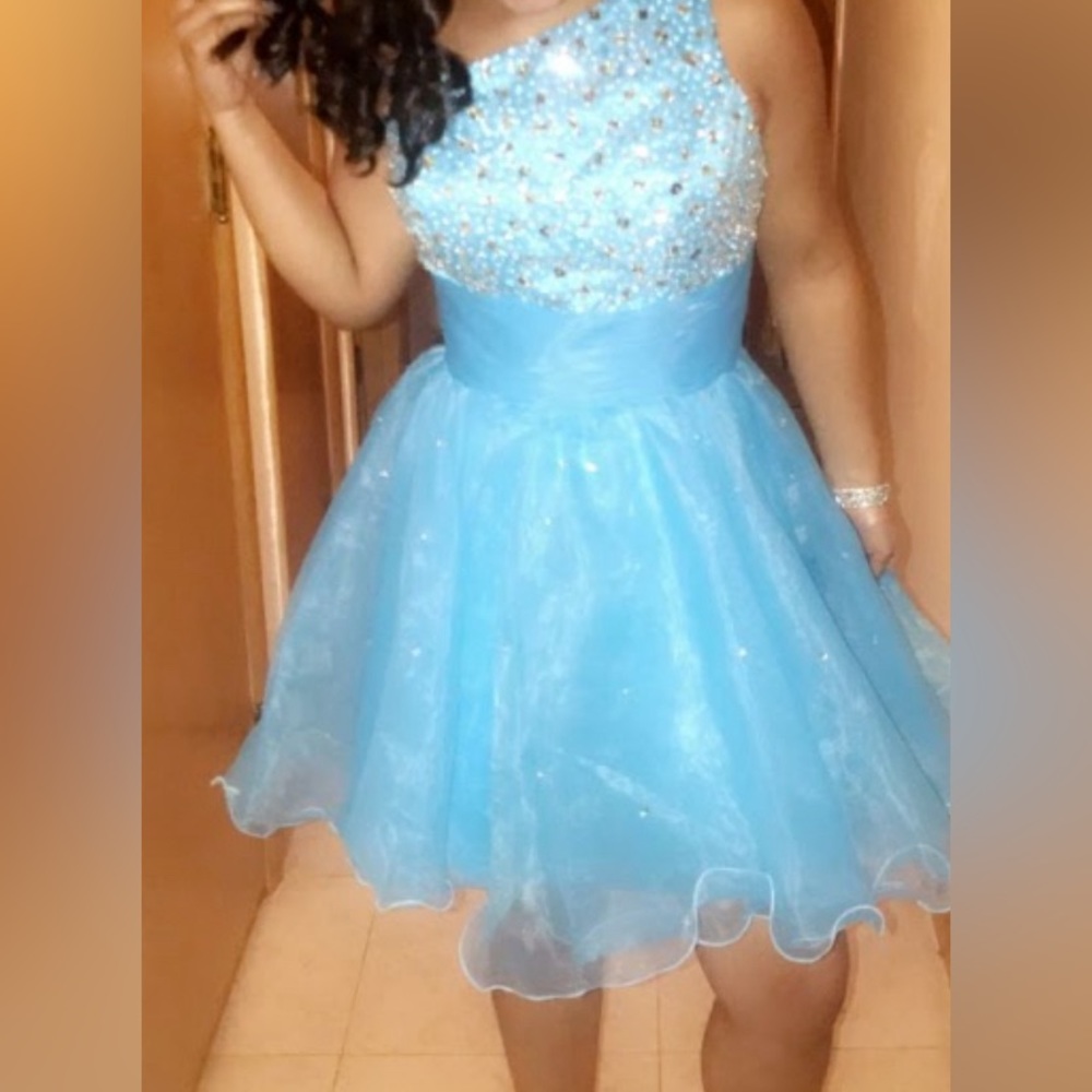 Light Blue Glitter Luxury Prom Dress